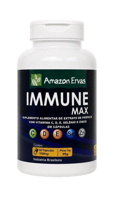 Immune Max: Suplemento Alimentar De Extrato de Própolis E Vitaminas C,D E, Selênio E Zinco 60Caps - 1650 mg