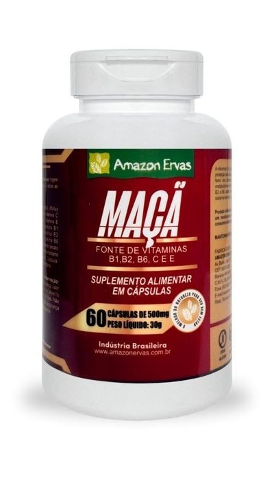 Maça Com Vitaminas B1, B2, B6, C, E 60 cápsulas 500 mg