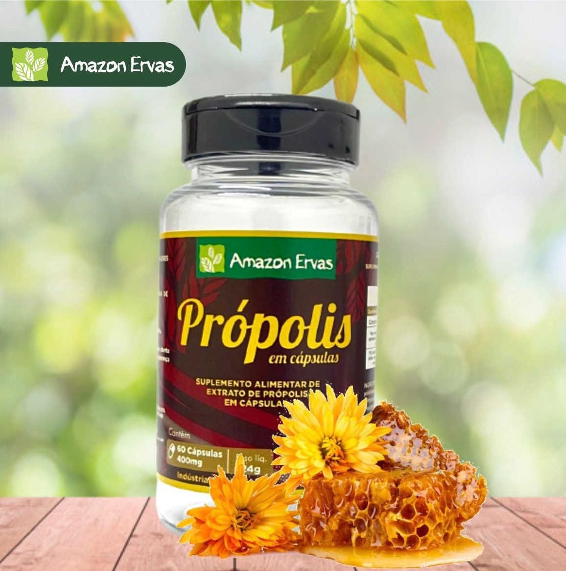 1472 - Própolis com 60 cápsulas C/400MG - Amazon Ervas