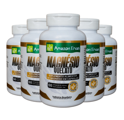 Kit 5 Potes - Magnésio Quelato c/60 cápsulas 500mg
